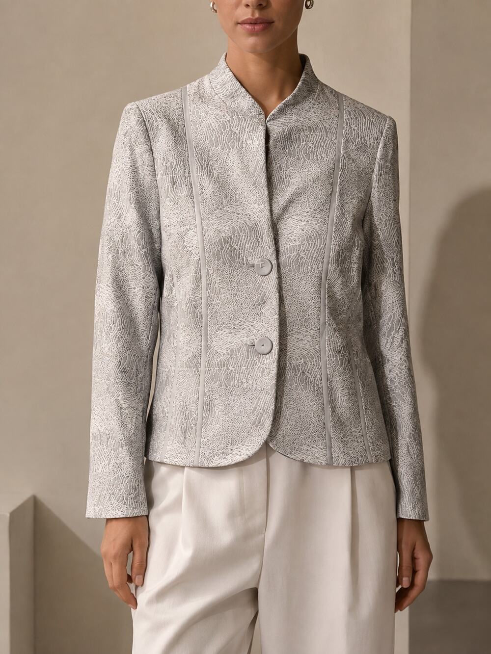 Lafayette 148 Tailored Linen Blend Blazer Womens 4 Gray Textured Jacquard Jacket